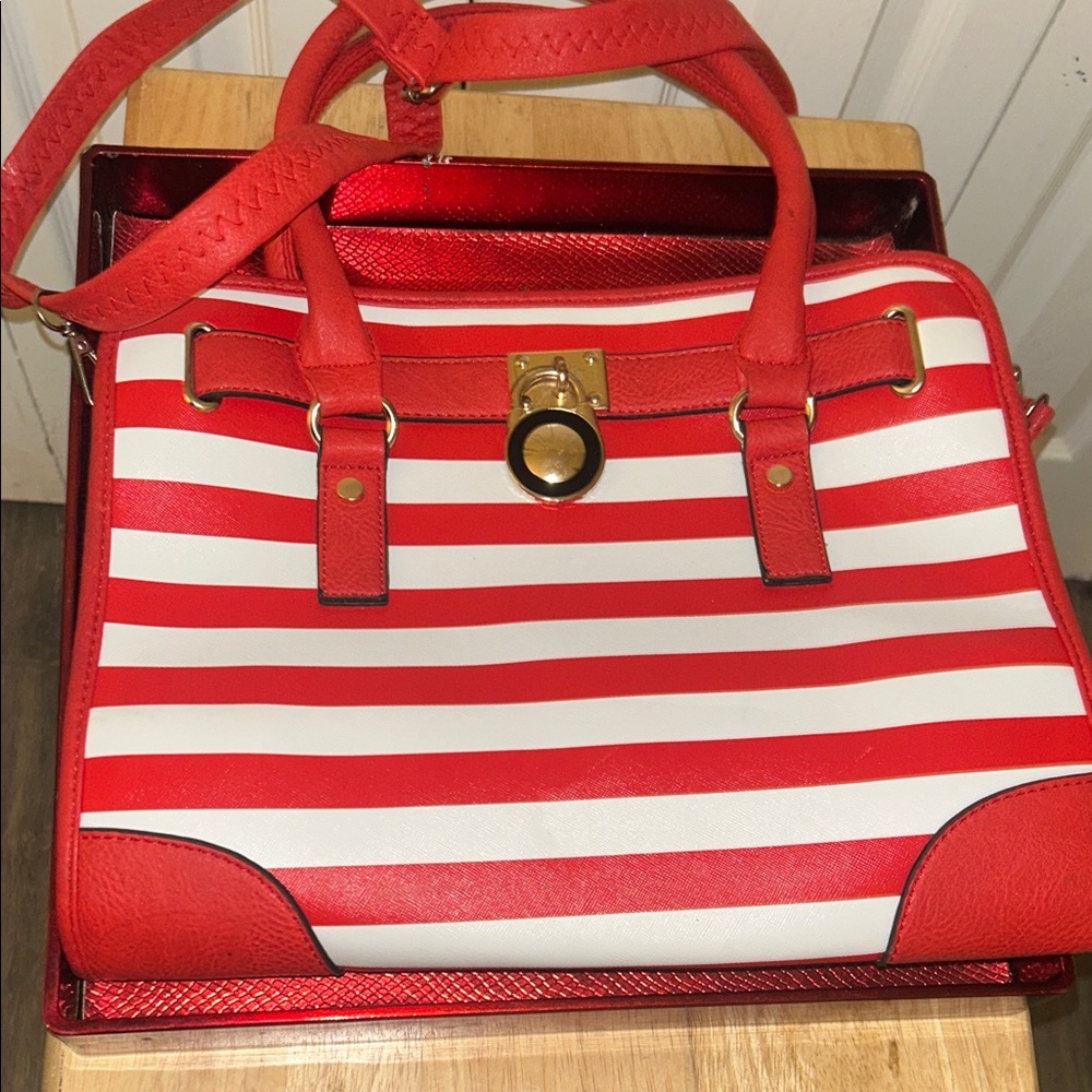 Red and White Striped Satchel